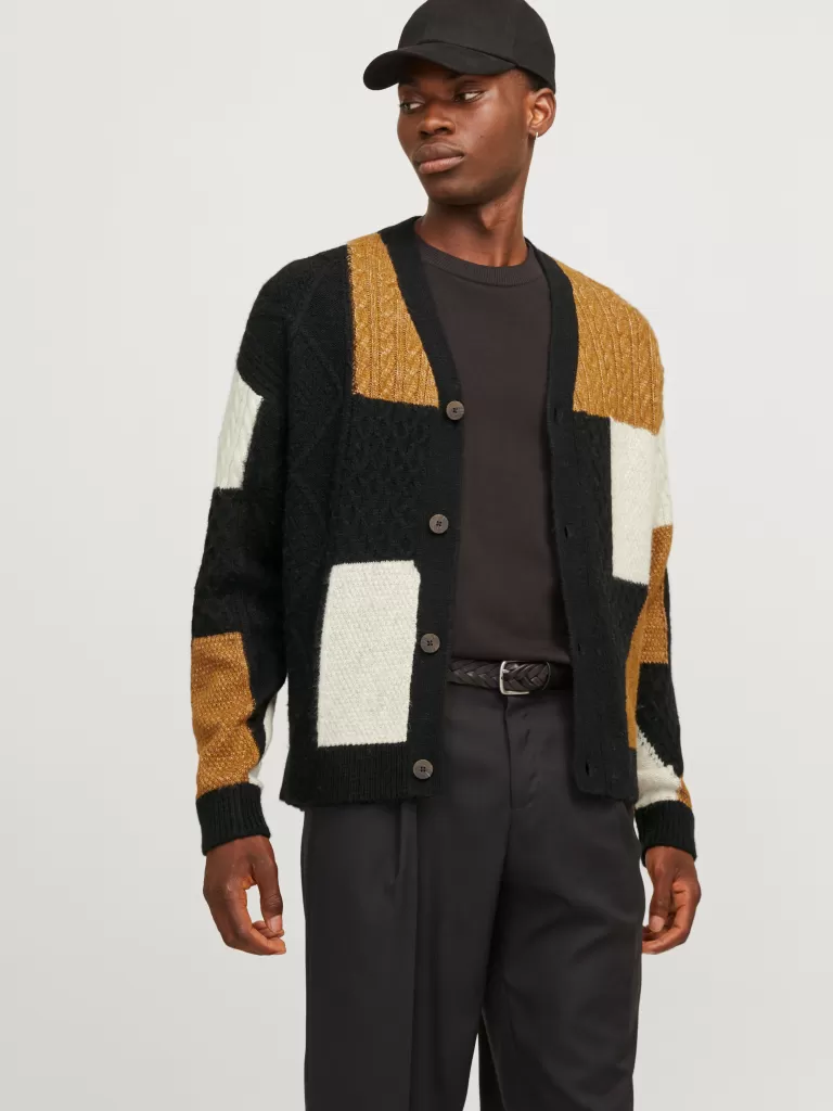 JACK & JONES Swetry^Gładki Kardigan Czarny