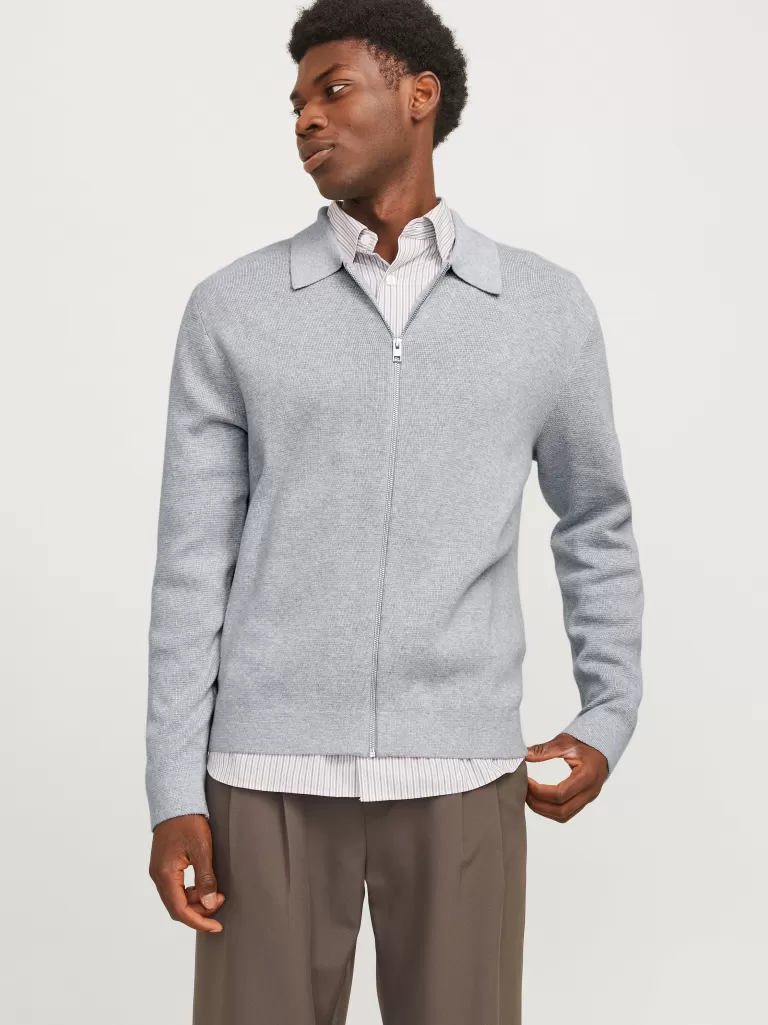 JACK & JONES Swetry^Gładki Kardigan Szary