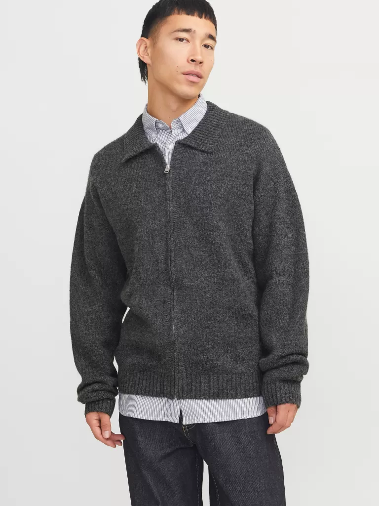 JACK & JONES Swetry^Gładki Kardigan Szary