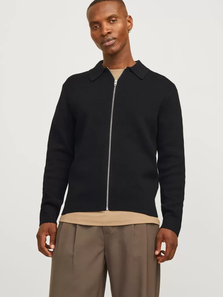 JACK & JONES Swetry^Gładki Kardigan Czarny