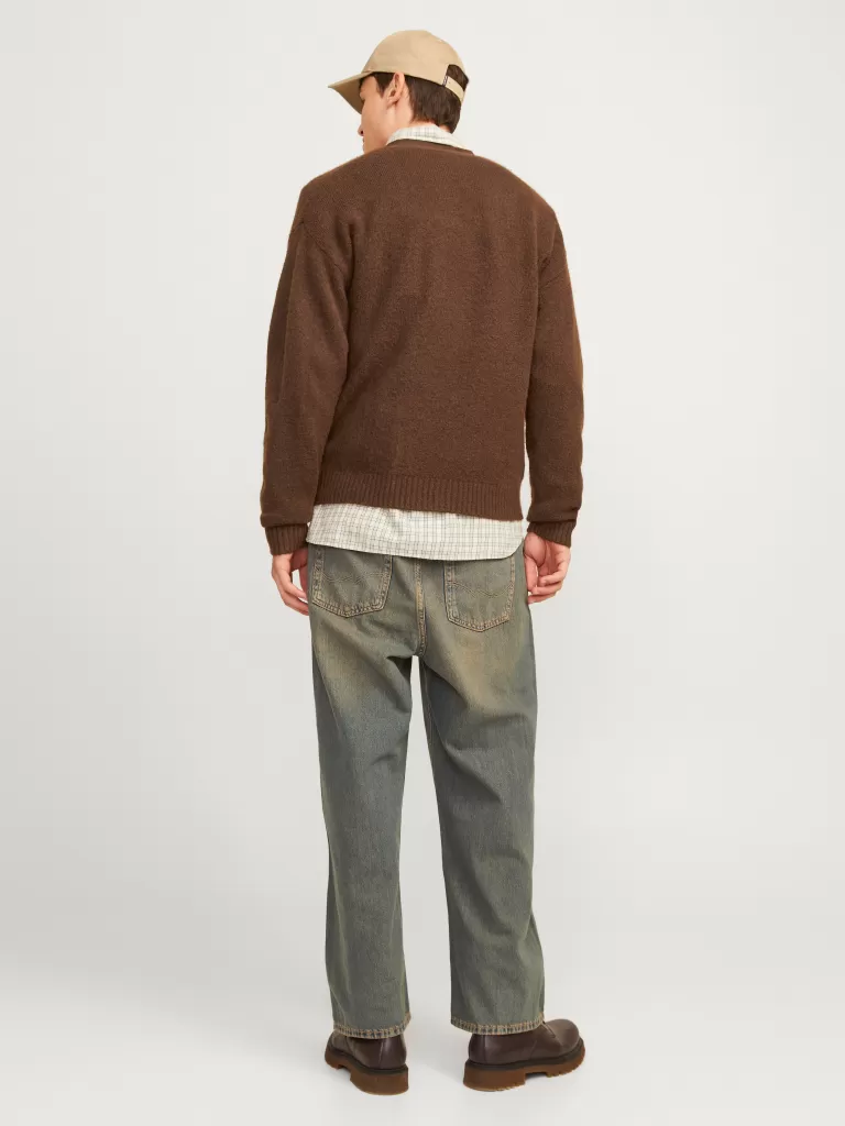JACK & JONES Swetry^Gładki Kardigan Brązowy