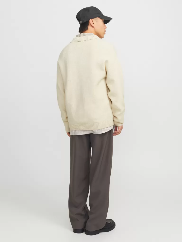 JACK & JONES Swetry^Gładki Kardigan Biały