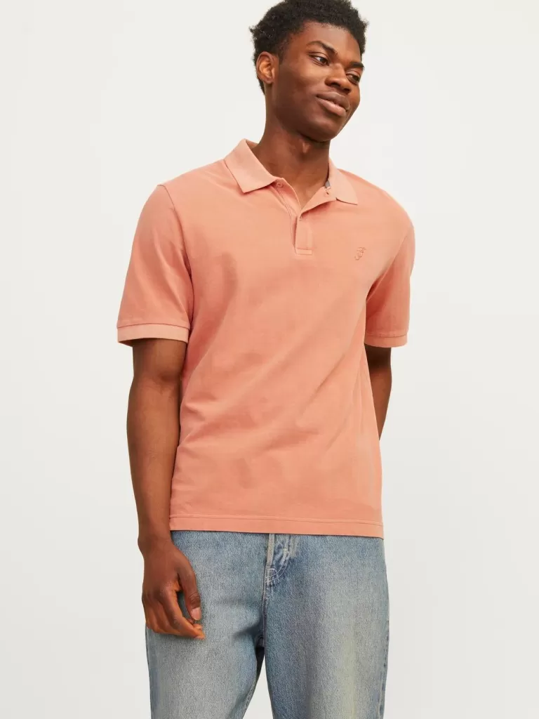 JACK & JONES Koszulki^Gładki Kołnierz koszulowy Koszula polo Pomarańczowy