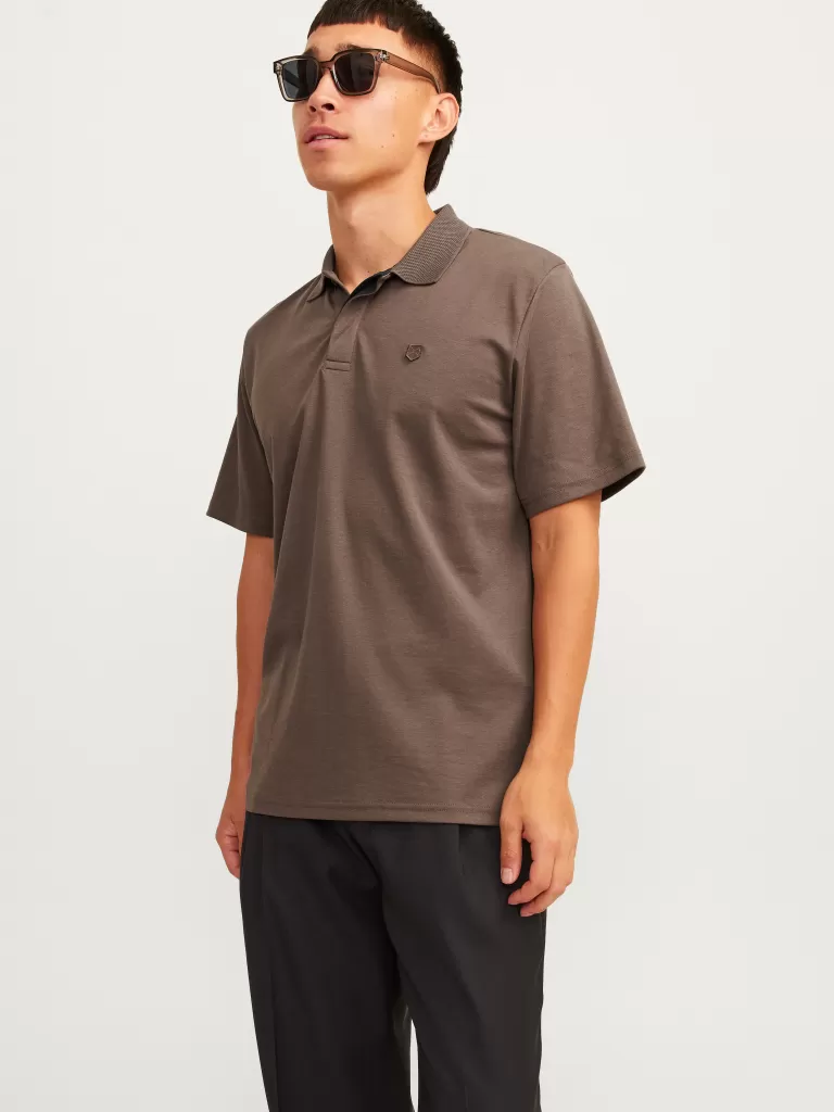 JACK & JONES Koszulki^Gładki Kołnierz koszulowy Koszula polo Brązowy