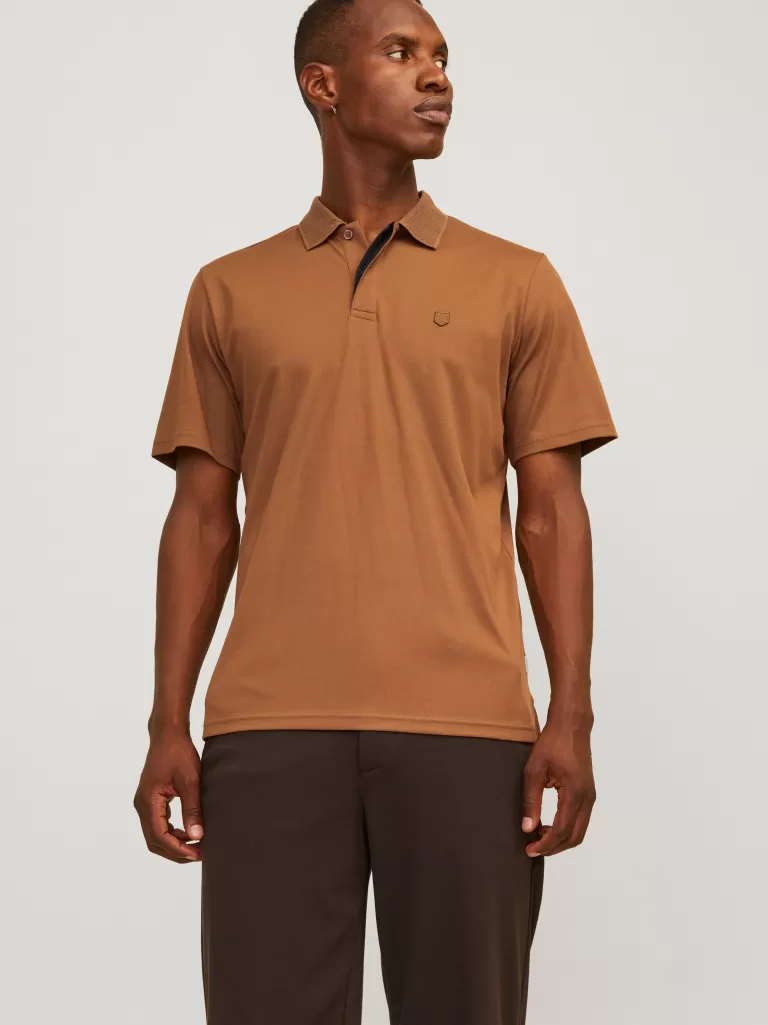 JACK & JONES Koszulki^Gładki Kołnierz koszulowy Koszula polo Brązowy