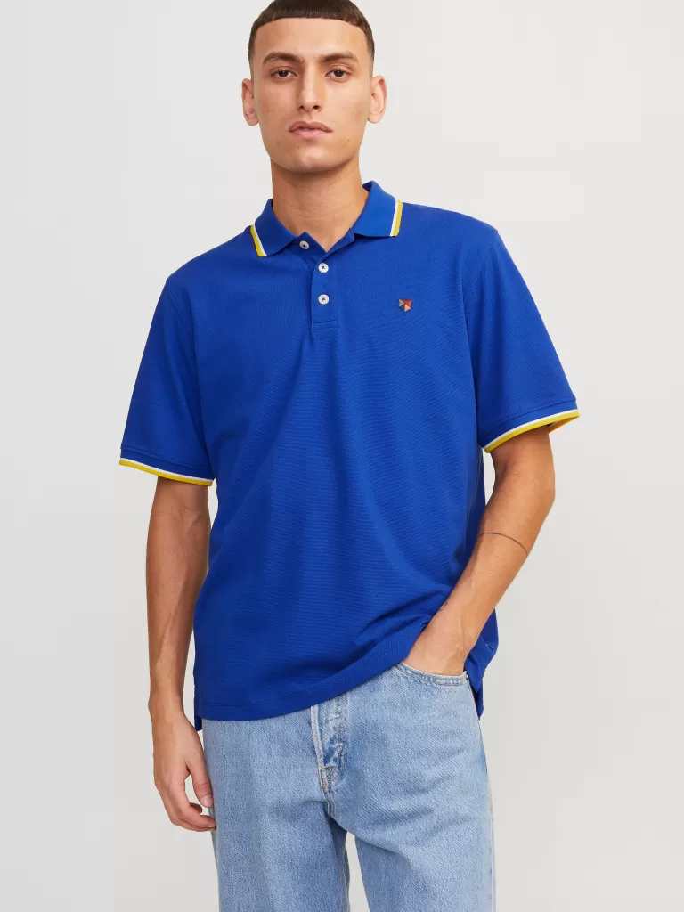 JACK & JONES Koszulki^Gładki Kołnierz koszulowy Koszula polo Niebieski