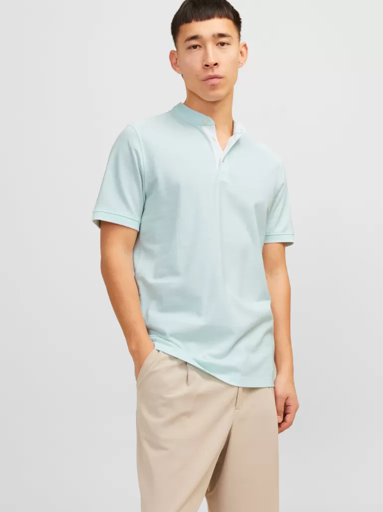 JACK & JONES Koszulki^Gładki Kołnierz koszulowy Koszula polo Niebieski