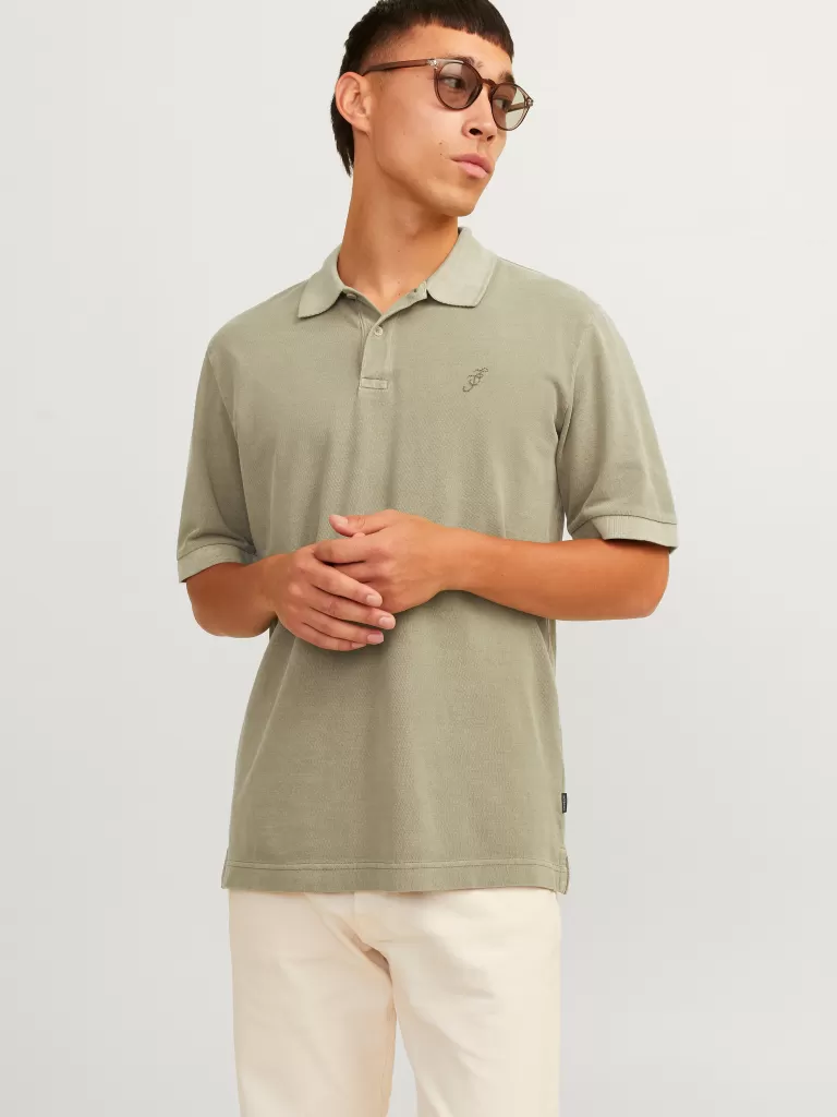 JACK & JONES Koszulki^Gładki Kołnierz koszulowy Koszula polo Zielony