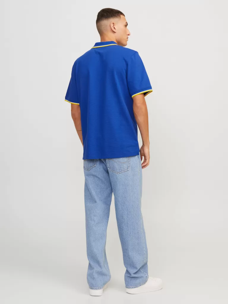JACK & JONES Koszulki^Gładki Kołnierz koszulowy Koszula polo Niebieski