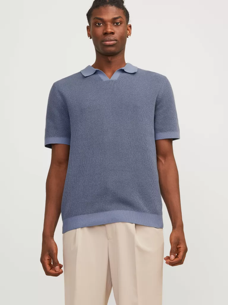 JACK & JONES Swetry^Gładki Koszula polo Niebieski