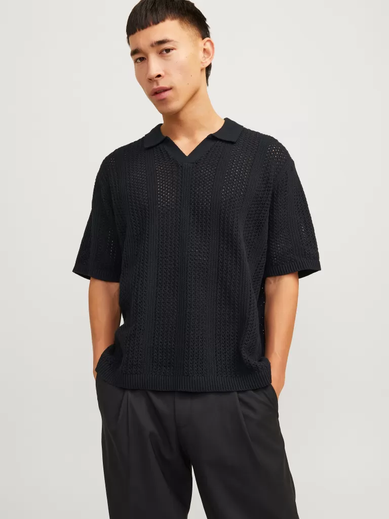 JACK & JONES Swetry^Gładki Koszula polo Czarny