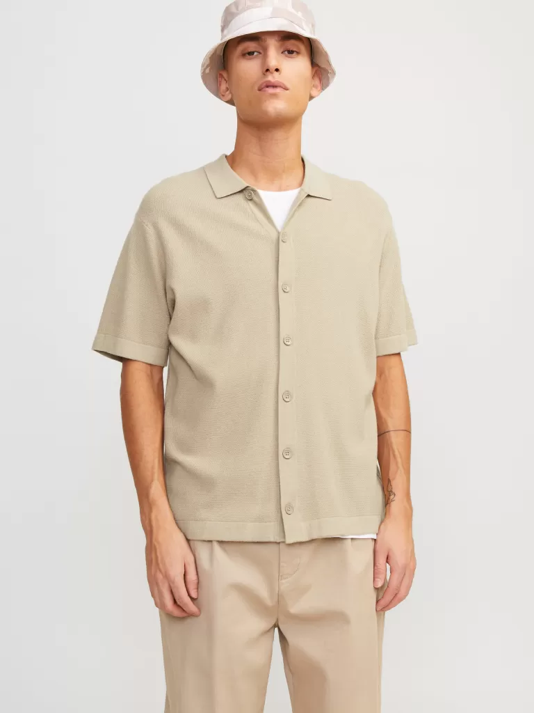JACK & JONES Swetry^Gładki Koszula polo Beżowy