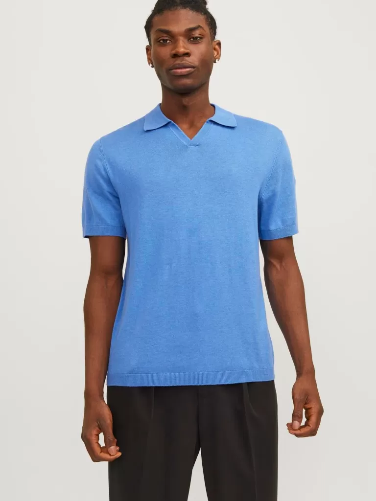 JACK & JONES Swetry^Gładki Koszula polo Niebieski