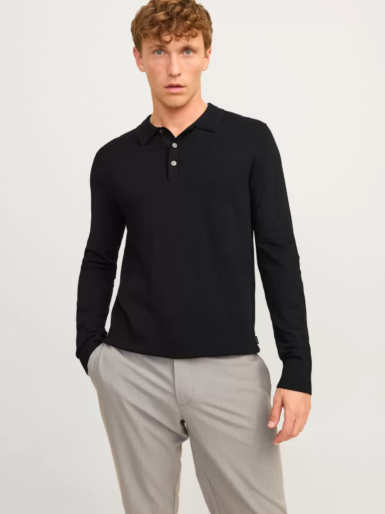 JACK & JONES Swetry^Gładki Koszula polo Czarny