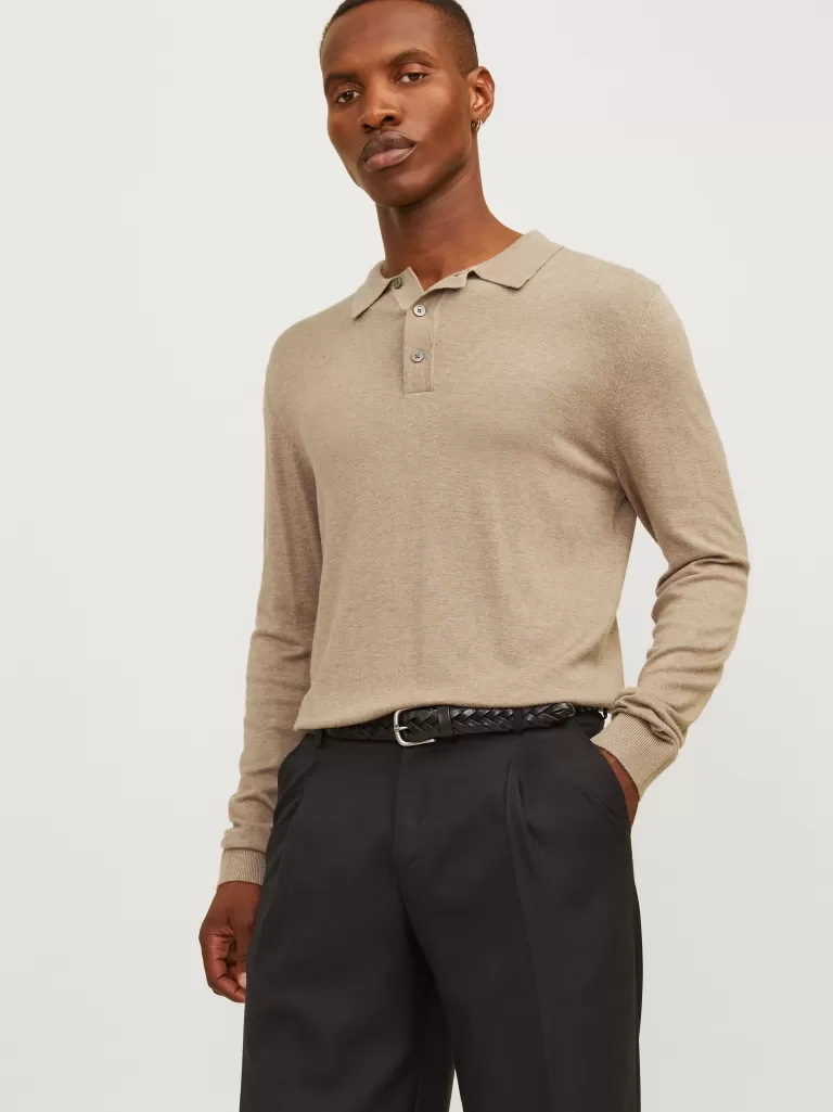 JACK & JONES Swetry^Gładki Koszula polo Beżowy