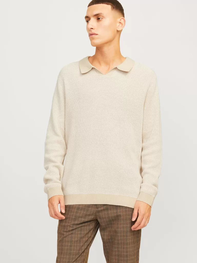 JACK & JONES Swetry^Gładki Koszula polo Biały