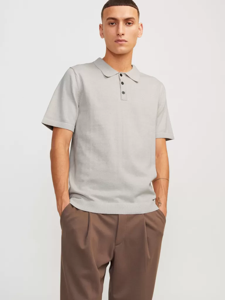JACK & JONES Swetry^Gładki Koszula polo Szary