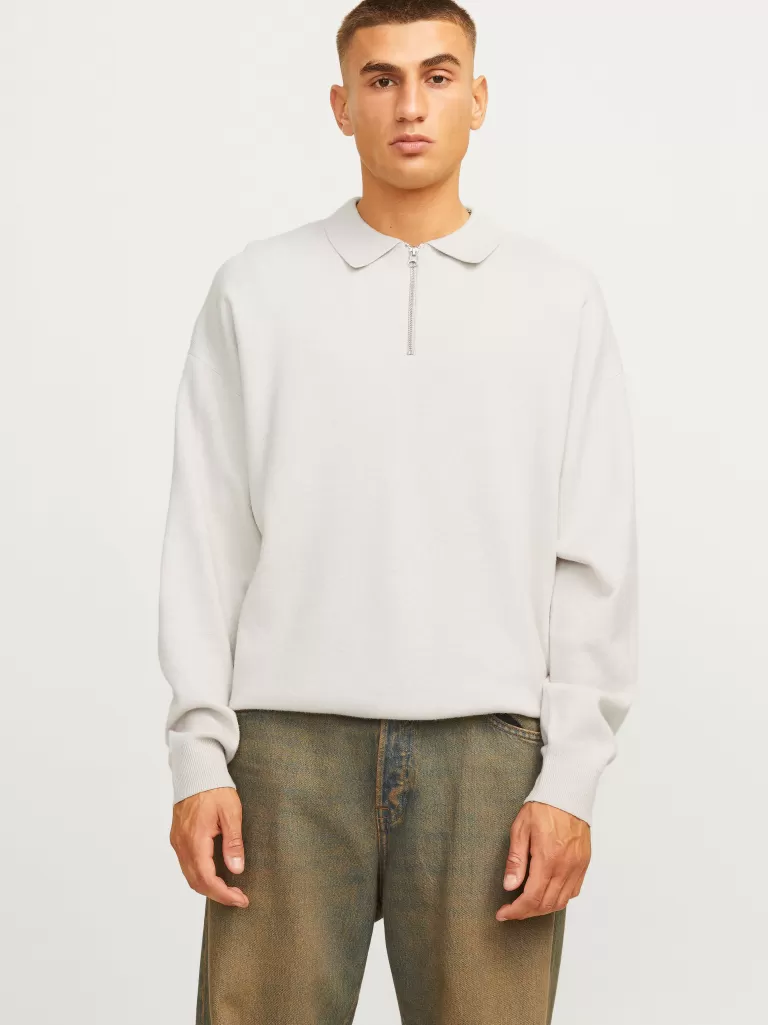 JACK & JONES Swetry^Gładki Koszula polo Szary