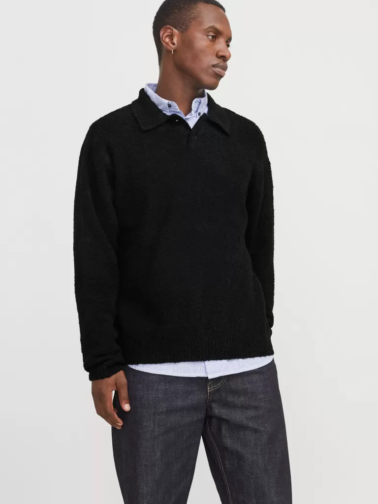 JACK & JONES Swetry^Gładki Koszula polo Czarny