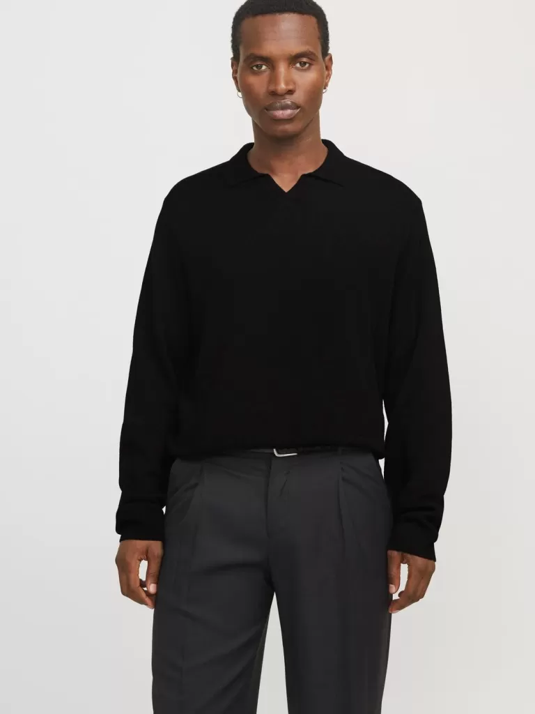 JACK & JONES Swetry^Gładki Koszula polo Czarny