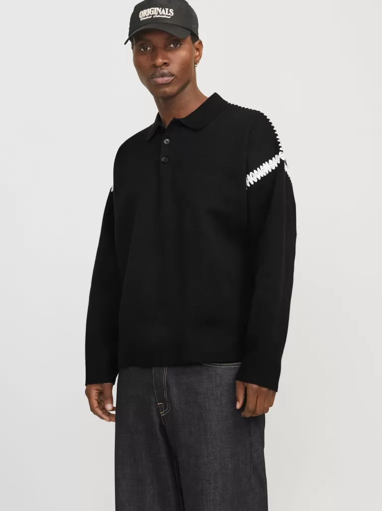 JACK & JONES Swetry^Gładki Koszula polo Czarny