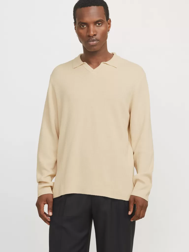 JACK & JONES Swetry^Gładki Koszula polo Beżowy