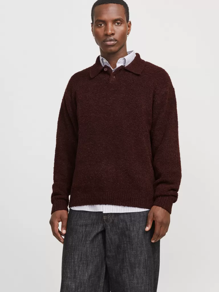 JACK & JONES Swetry^Gładki Koszula polo Czerwony
