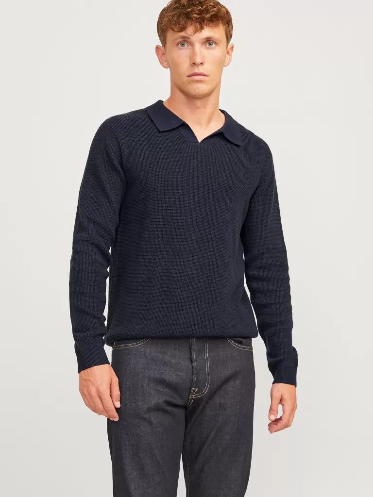 JACK & JONES Swetry^Gładki Koszula polo Niebieski