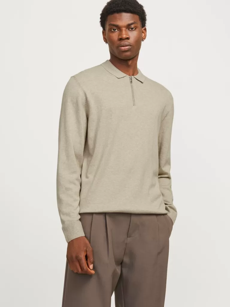 JACK & JONES Swetry^Gładki Koszula polo Beżowy