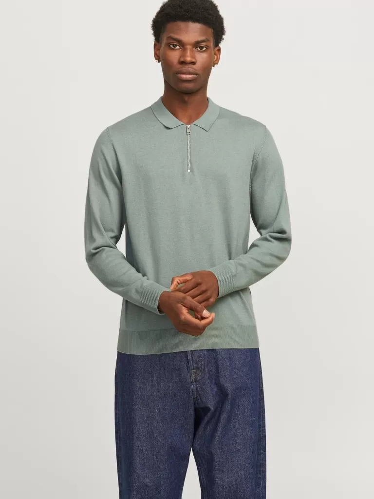 JACK & JONES Swetry^Gładki Koszula polo Zielony