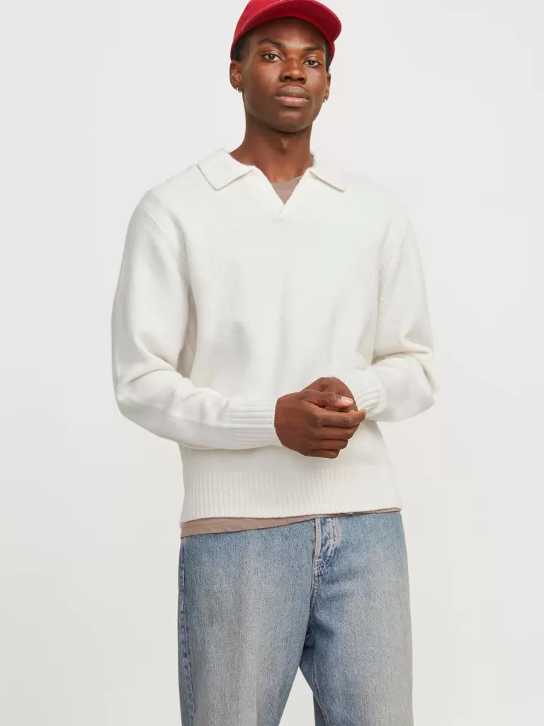 JACK & JONES Swetry^Gładki Koszula polo Biały