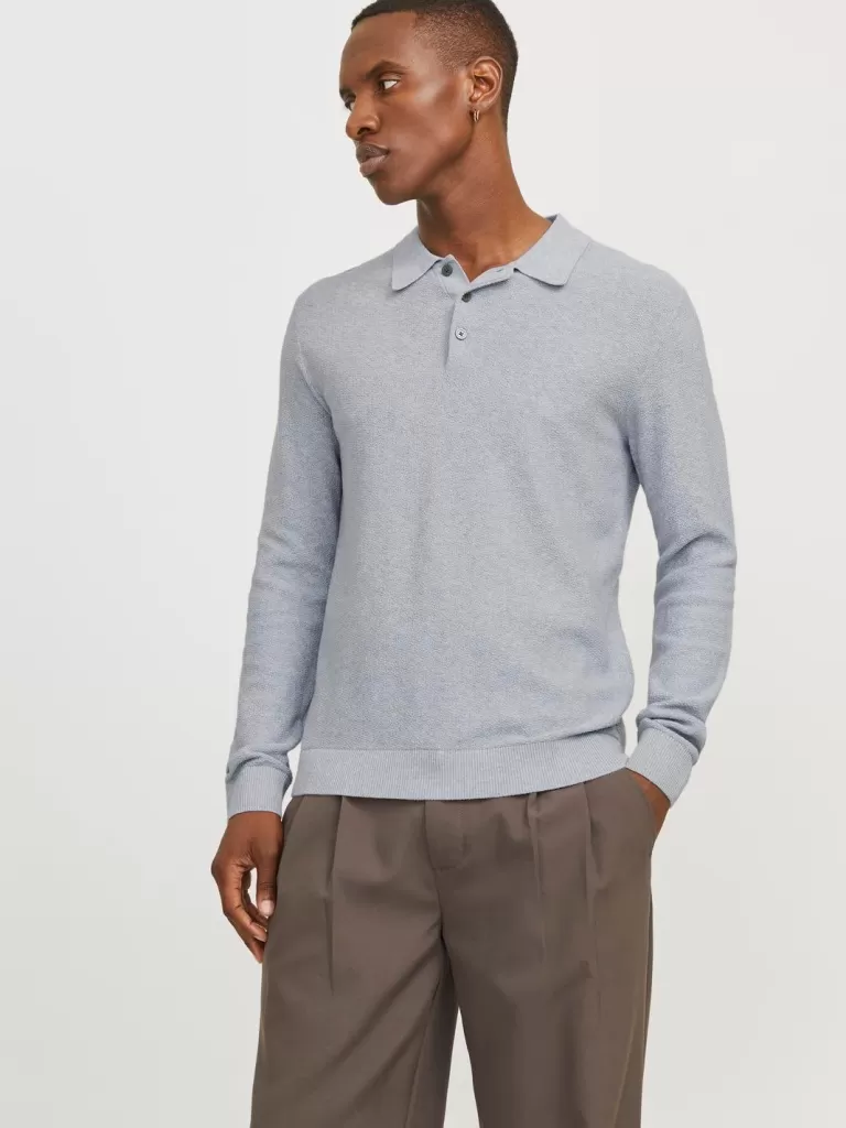 JACK & JONES Swetry^Gładki Koszula polo Szary
