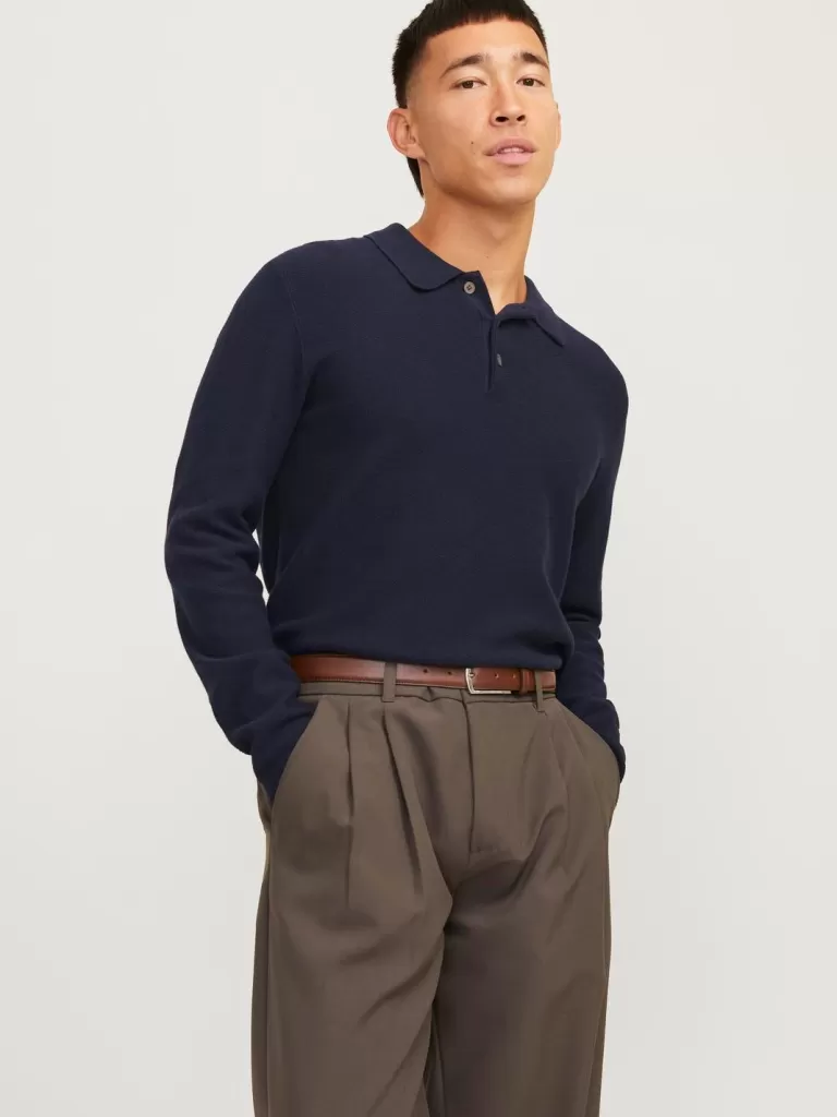 JACK & JONES Swetry^Gładki Koszula polo Niebieski