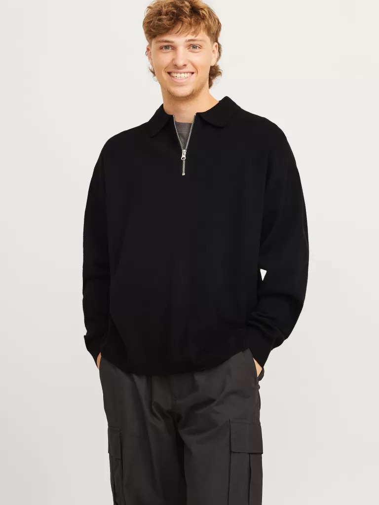 JACK & JONES Swetry^Gładki Koszula polo Czarny
