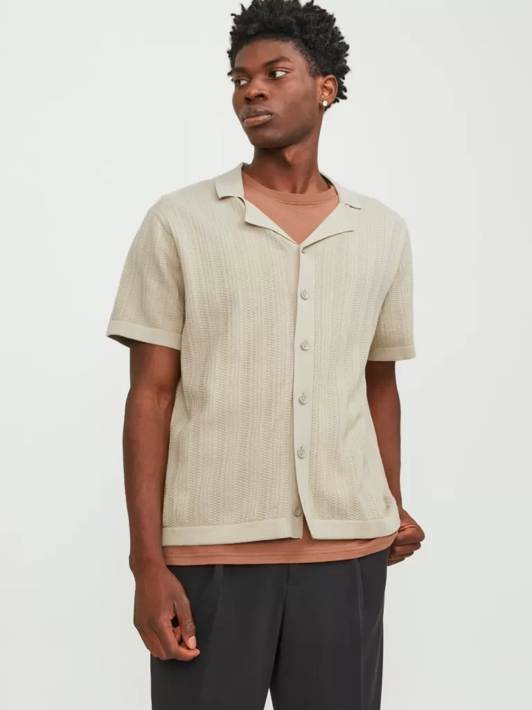 JACK & JONES Swetry^Gładki Koszula polo Beżowy
