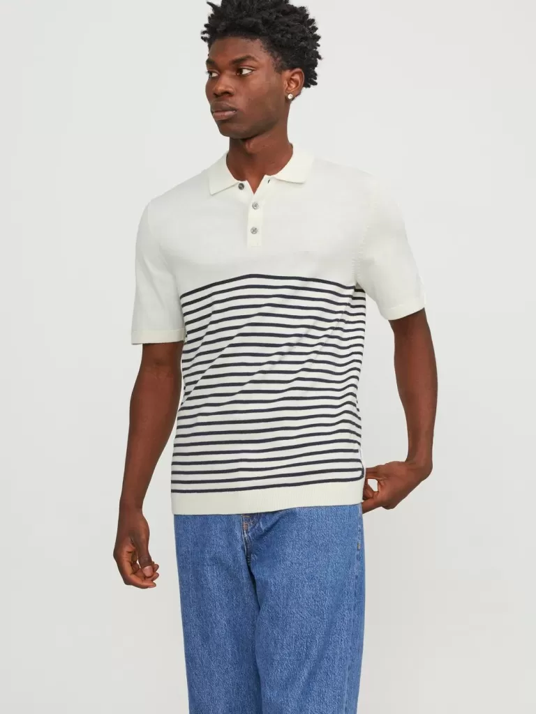 JACK & JONES Swetry^Gładki Koszula polo Biały
