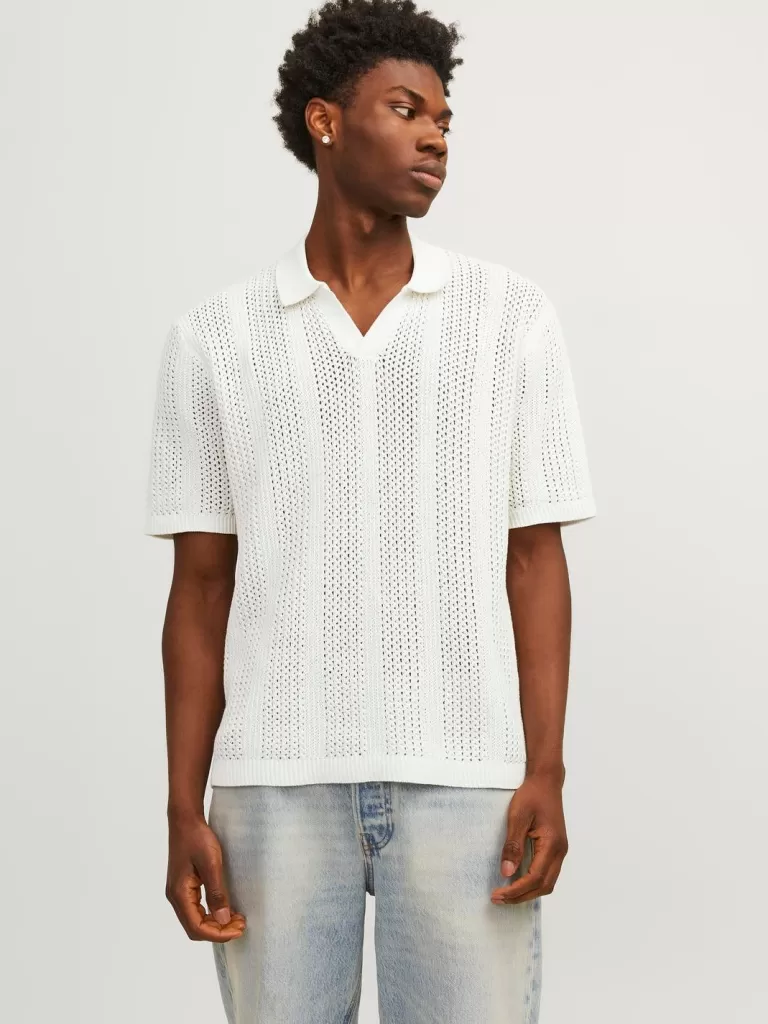 JACK & JONES Swetry^Gładki Koszula polo Biały