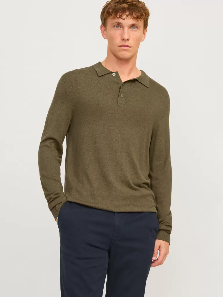JACK & JONES Swetry^Gładki Koszula polo Zielony