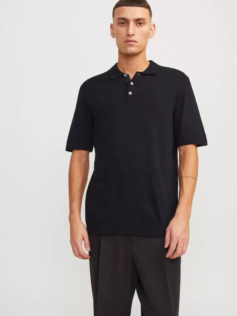 JACK & JONES Swetry^Gładki Koszula polo Czarny