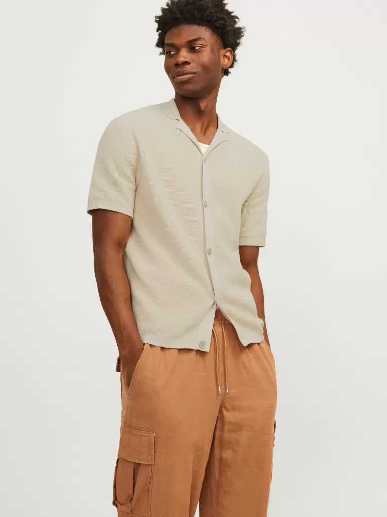 JACK & JONES Swetry^Gładki Koszula polo Beżowy