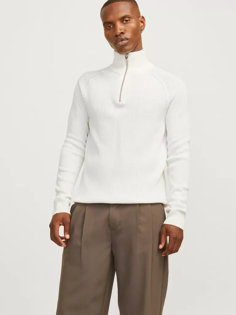 JACK & JONES Swetry^Gładki Krótki suwak Biały