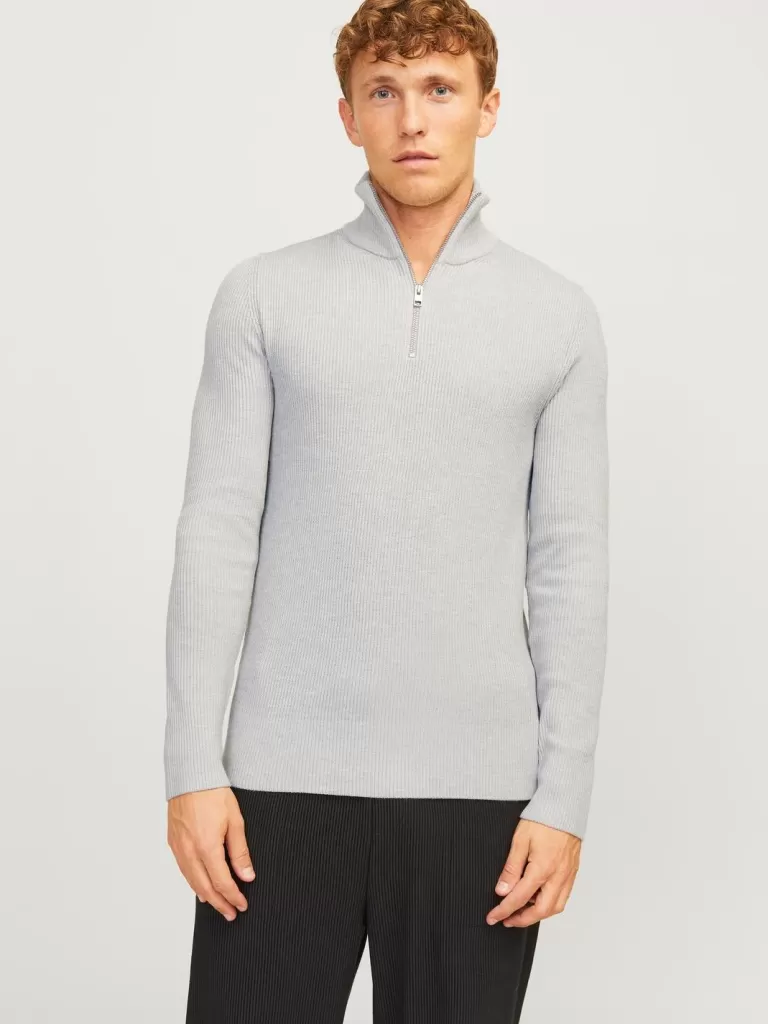 JACK & JONES Swetry^Gładki Krótki suwak Szary