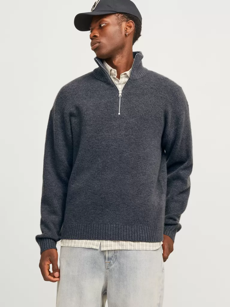 JACK & JONES Swetry^Gładki Krótki suwak Szary