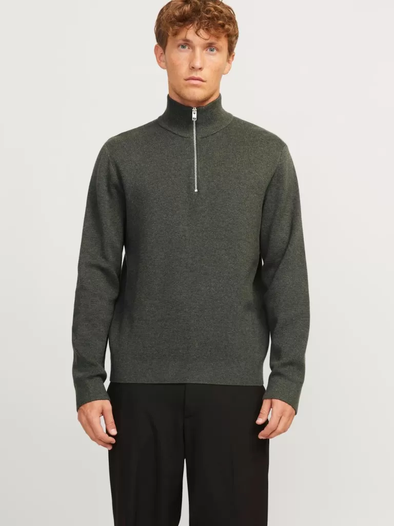 JACK & JONES Swetry^Gładki Krótki suwak Zielony