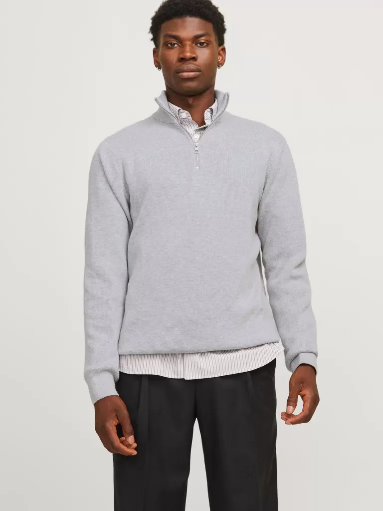 JACK & JONES Swetry^Gładki Krótki suwak Szary