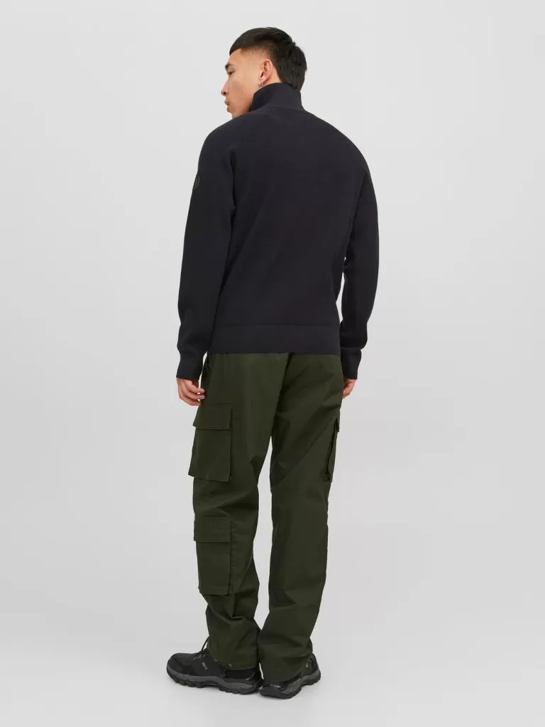JACK & JONES Swetry^Gładki Krótki suwak Czarny