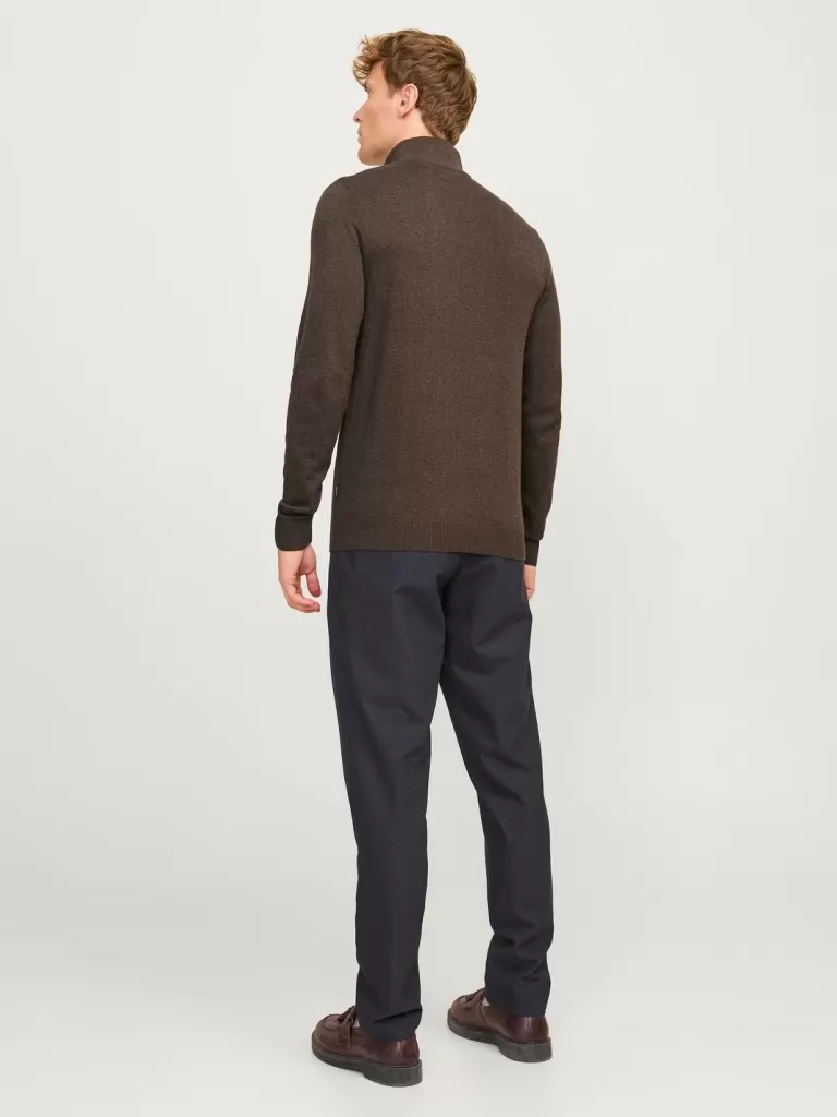 JACK & JONES Swetry^Gładki Krótki suwak Brązowy