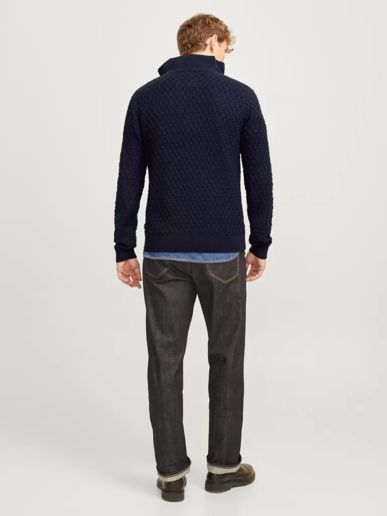 JACK & JONES Swetry^Gładki Krótki suwak Niebieski