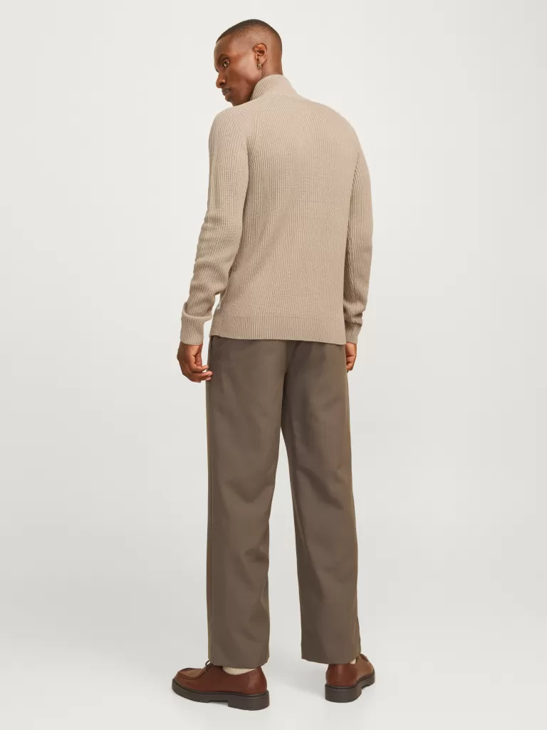 JACK & JONES Swetry^Gładki Krótki suwak Beżowy