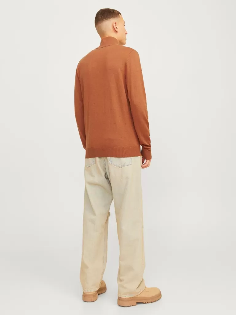 JACK & JONES Swetry^Gładki Krótki suwak Pomarańczowy